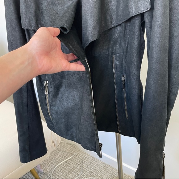 Vince Moto Leather Jacket with Ribbed Panels - Picture 11 of 16